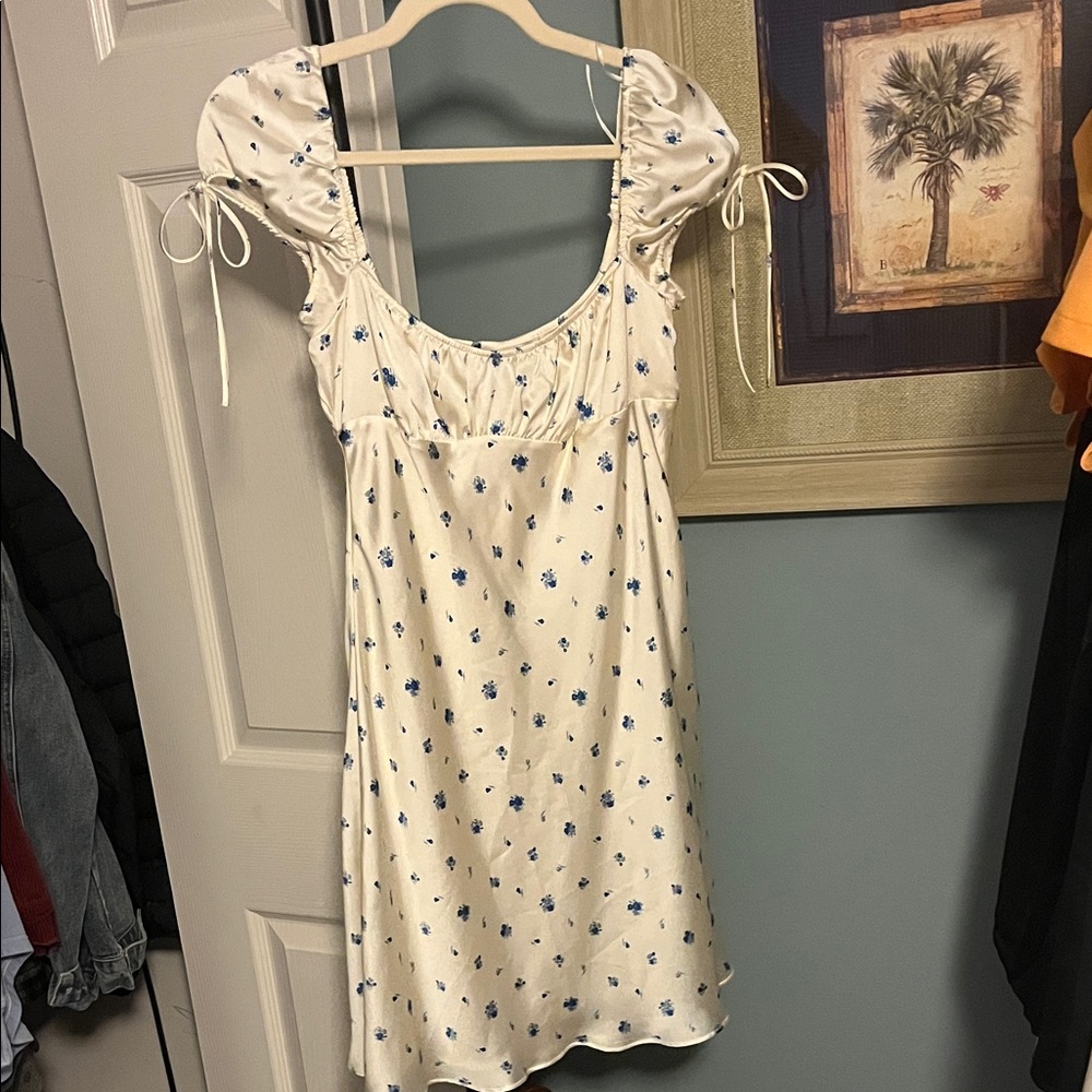 Zara Cream Dress with Blue Floral Design